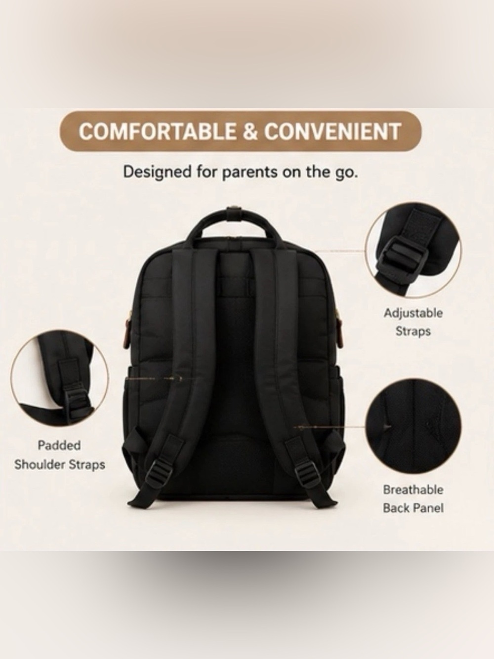 Black & Cream Extra Large Diaper Backpack - Picture 6 of 7
